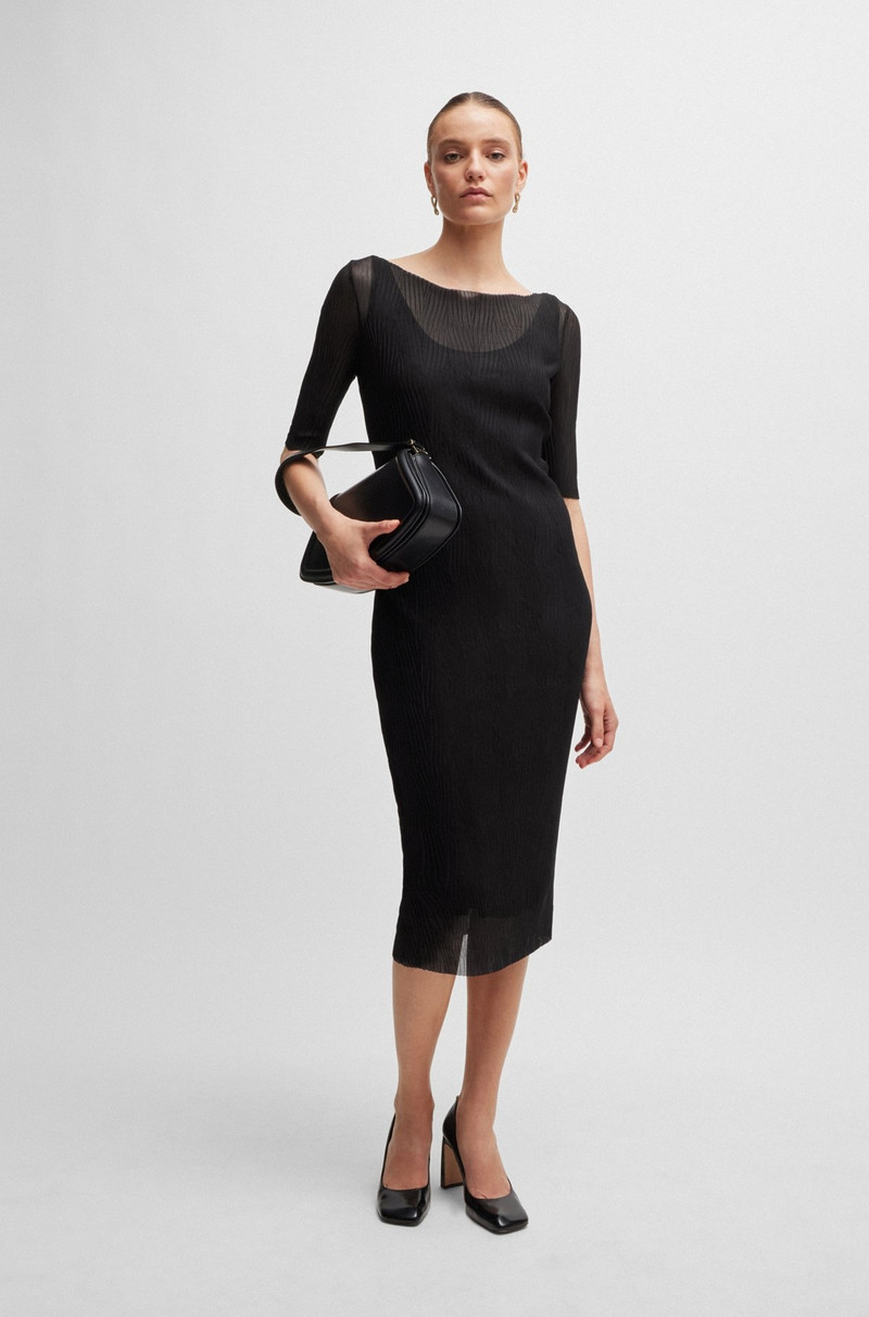 BOSS CROPPED-SLEEVE DRESS IN PLISSÉ TULLE outlook