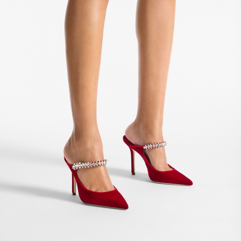JIMMY CHOO Bing 100
Ruby Red Velvet Mules with Crystal Embellishment outlook