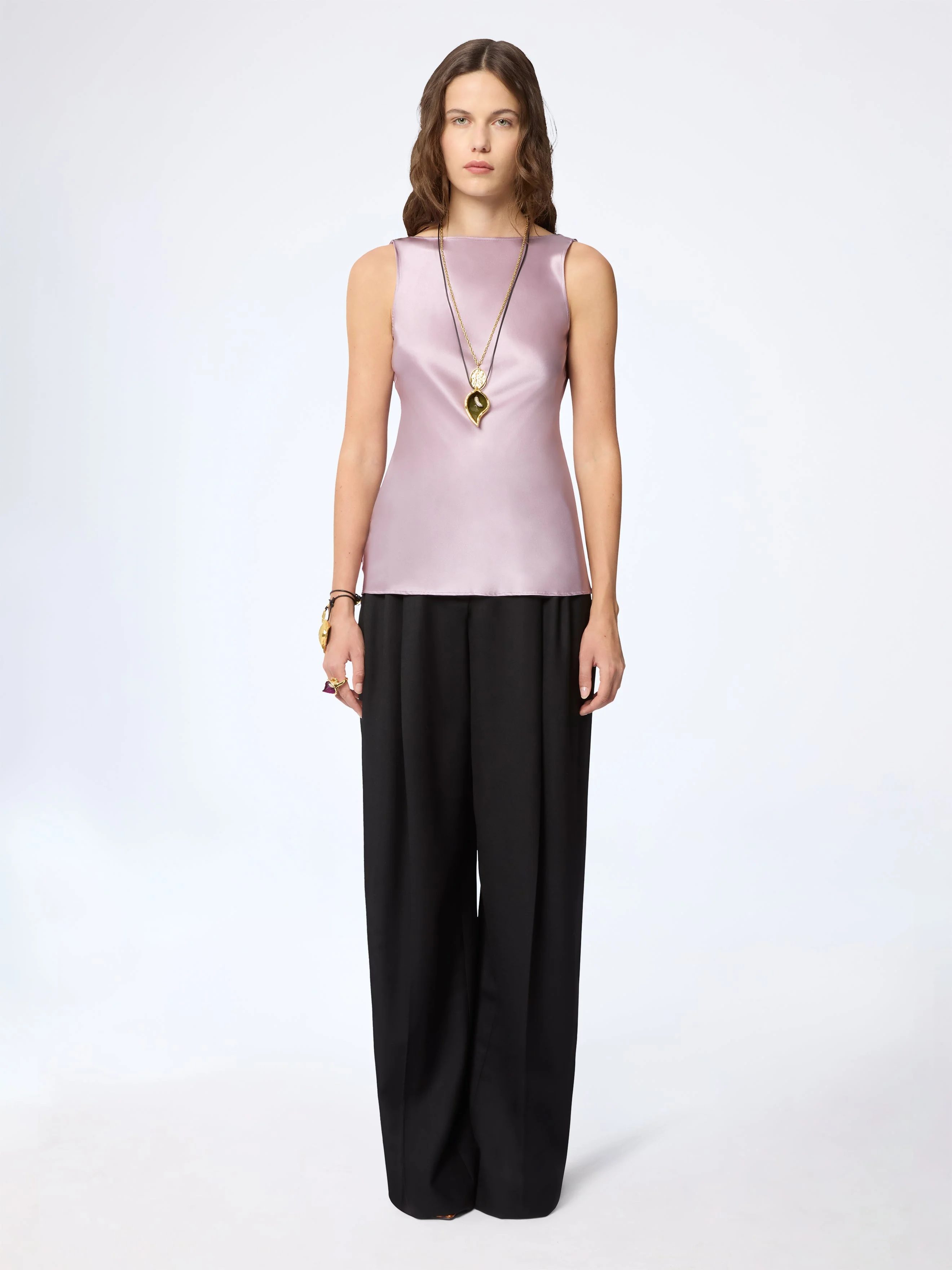 Mauve Halterneck Drapped Silk Satin Top - 1