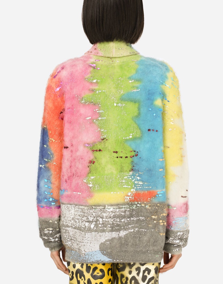 Turtle-neck sweater with multi-colored glitch design - 2