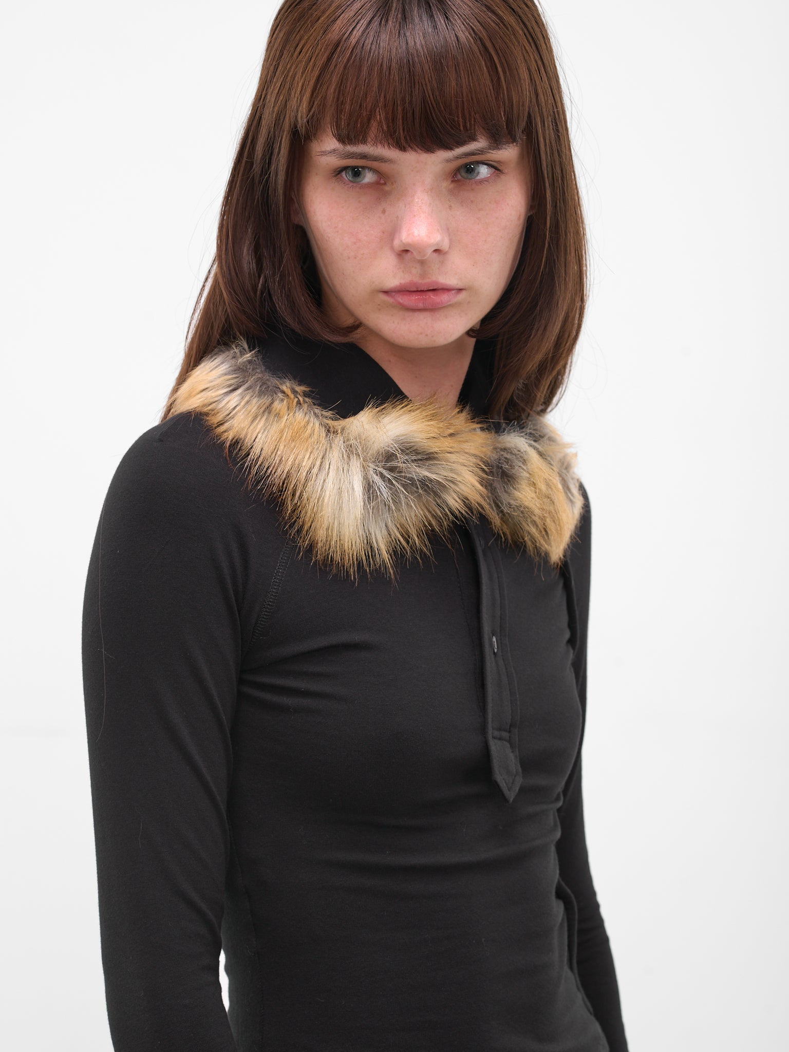 Black Fur Trim Polo Shirt - 5