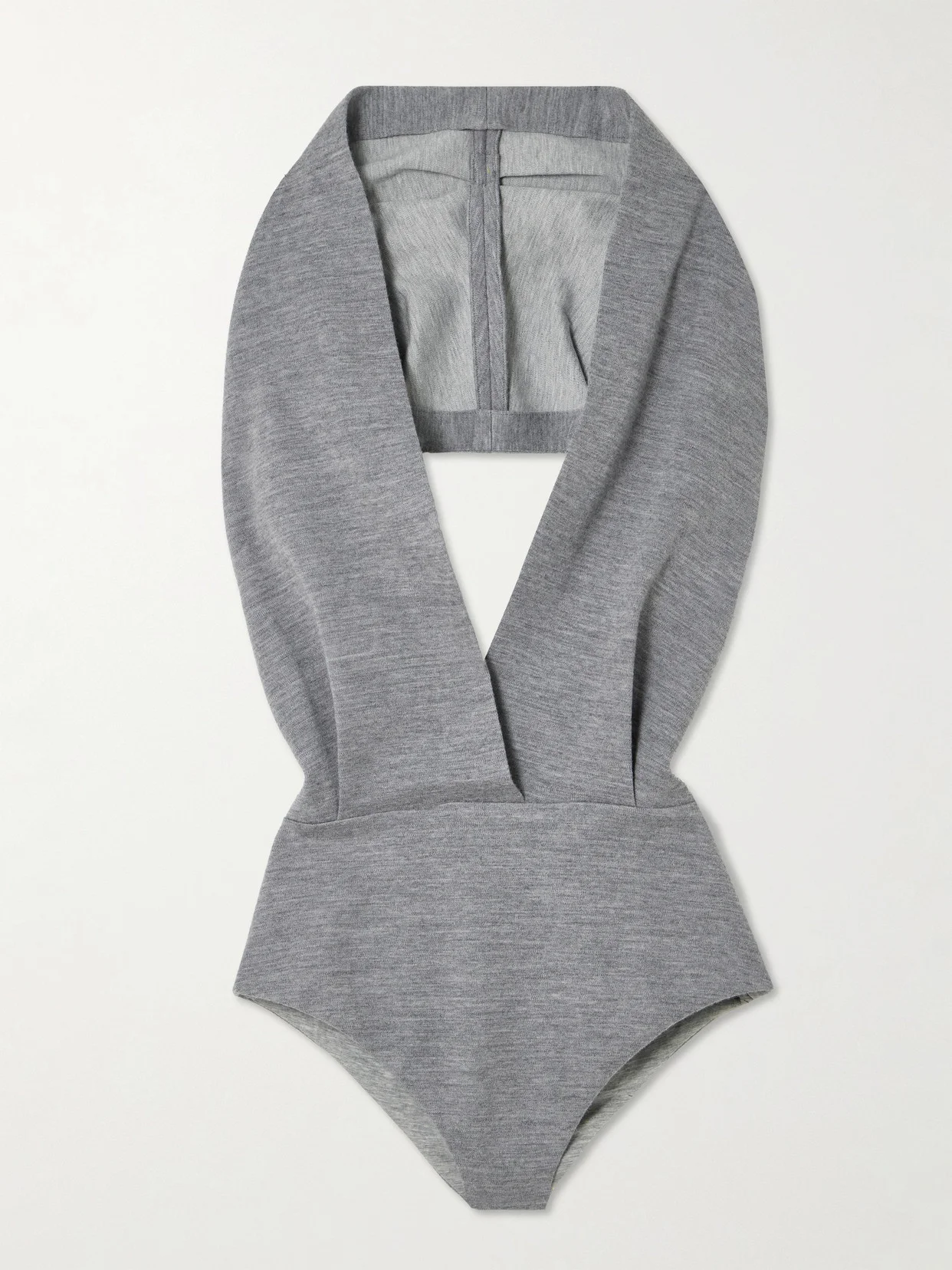 Hooded Open-back Draped Wool-blend Jersey Bodysuit - 1