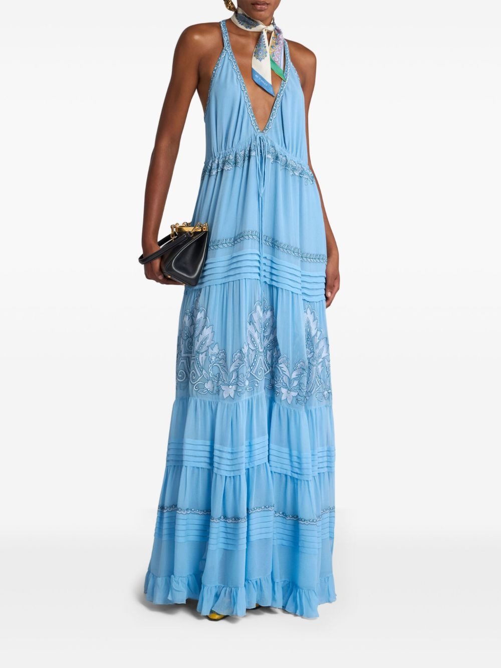 floral-embroidered silk dress - 2