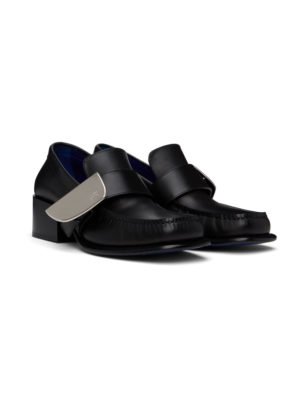 Black Leather Shield Loafers - 4