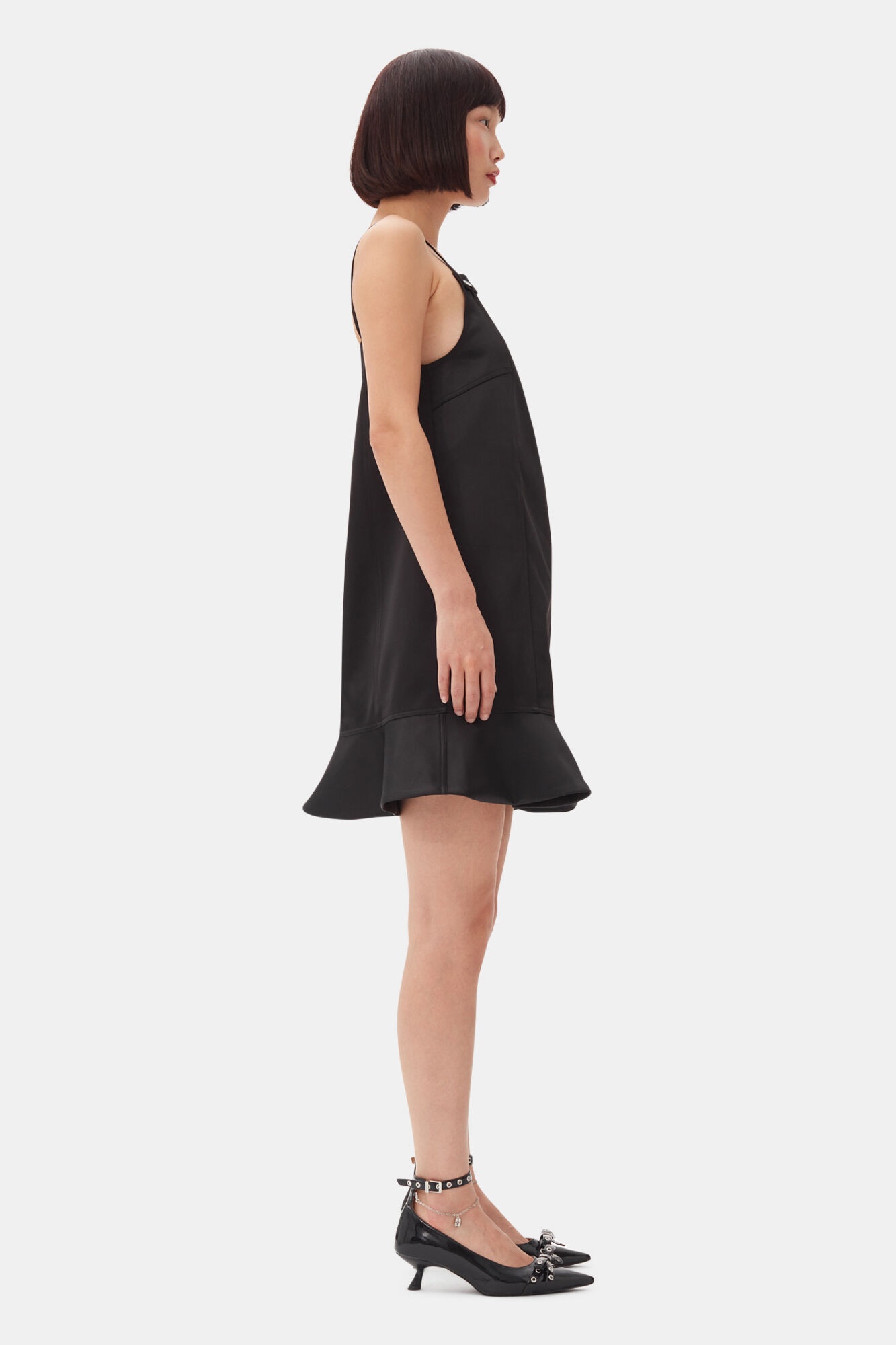 BLACK DUCHESSE SATIN MINI DRESS - 4