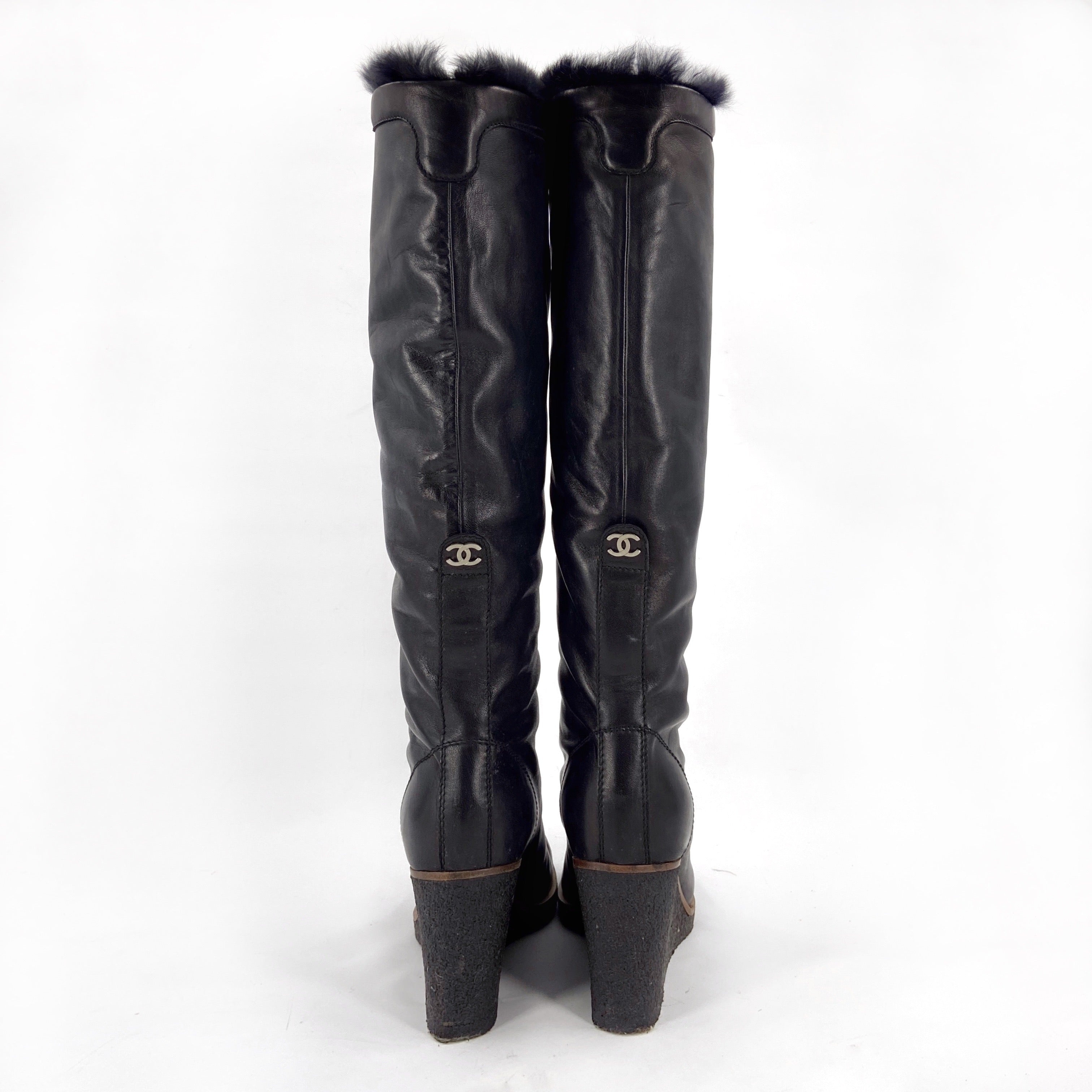Chanel Fall 2006 Karl Lagerfeld Shearling Lambskin Wedge Long Boot 38 - 5