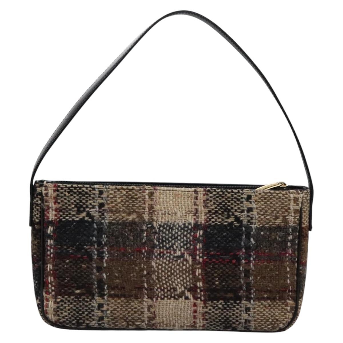 Burberry Nova Check Shoulder Bag Wool Suede Leather Beige Black Gold - 2