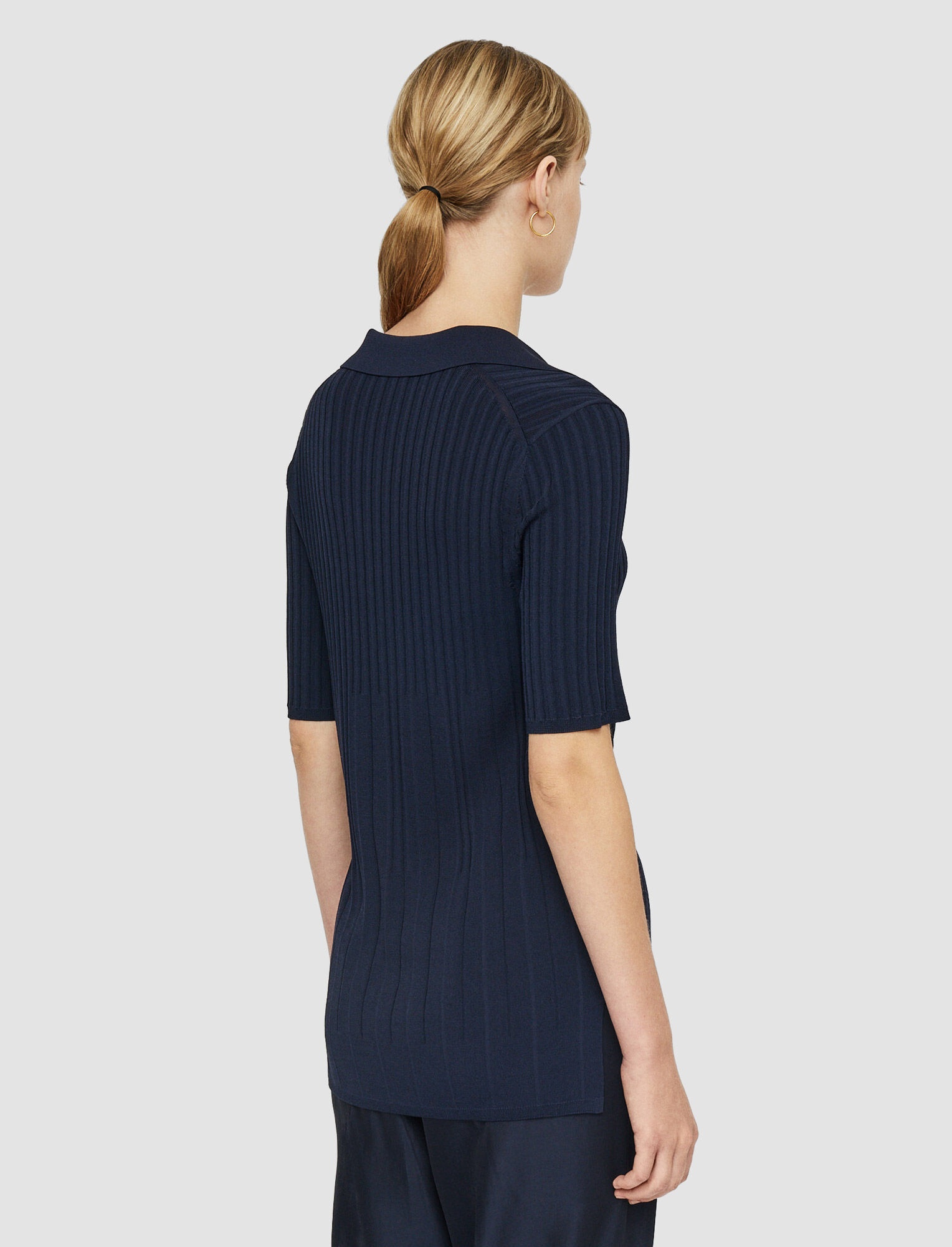 Viscose Ribbed Knitted Polo Top - 4