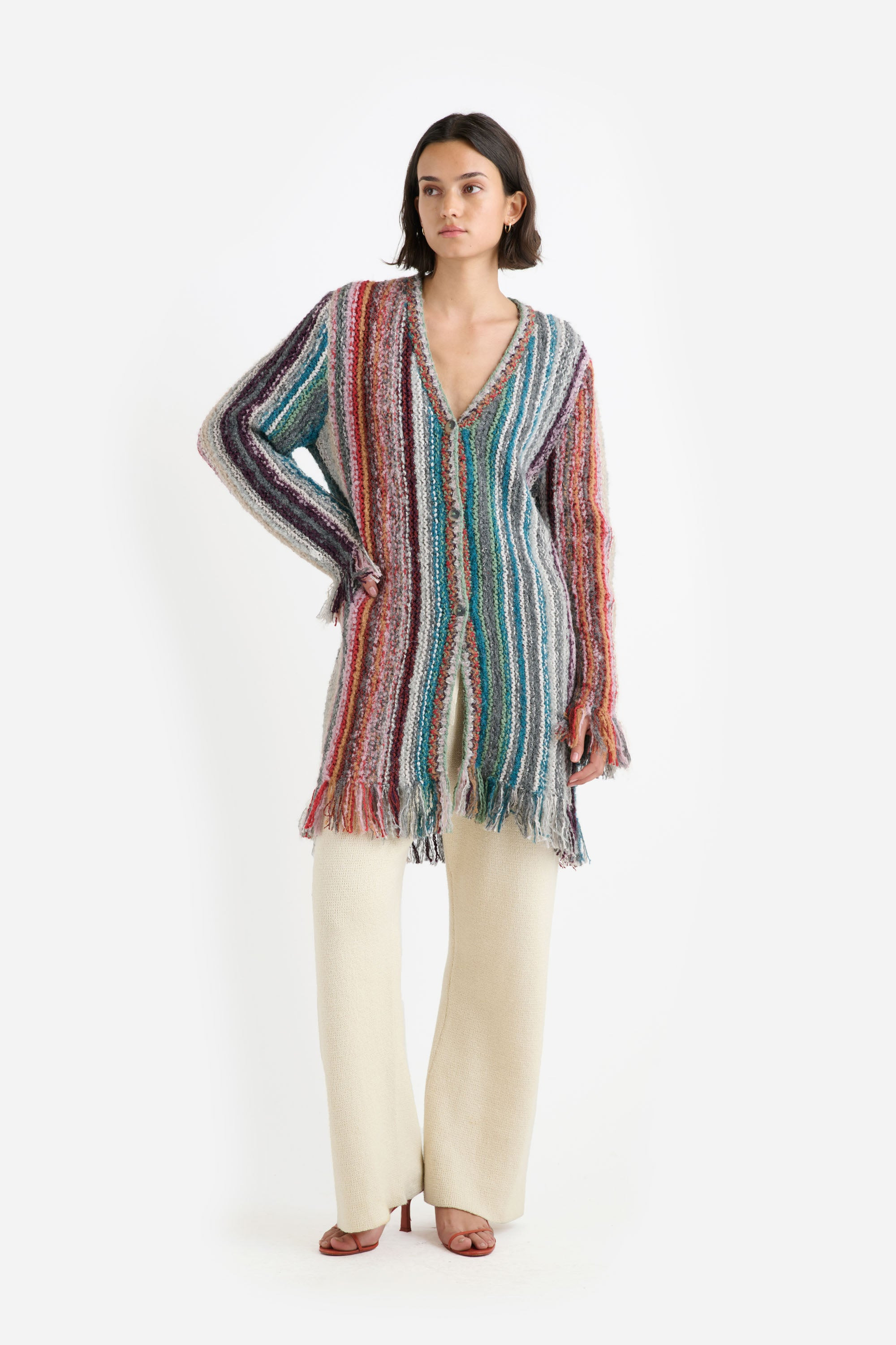 MIXED FRINGE WOMEN'S CARDIGAN - 2