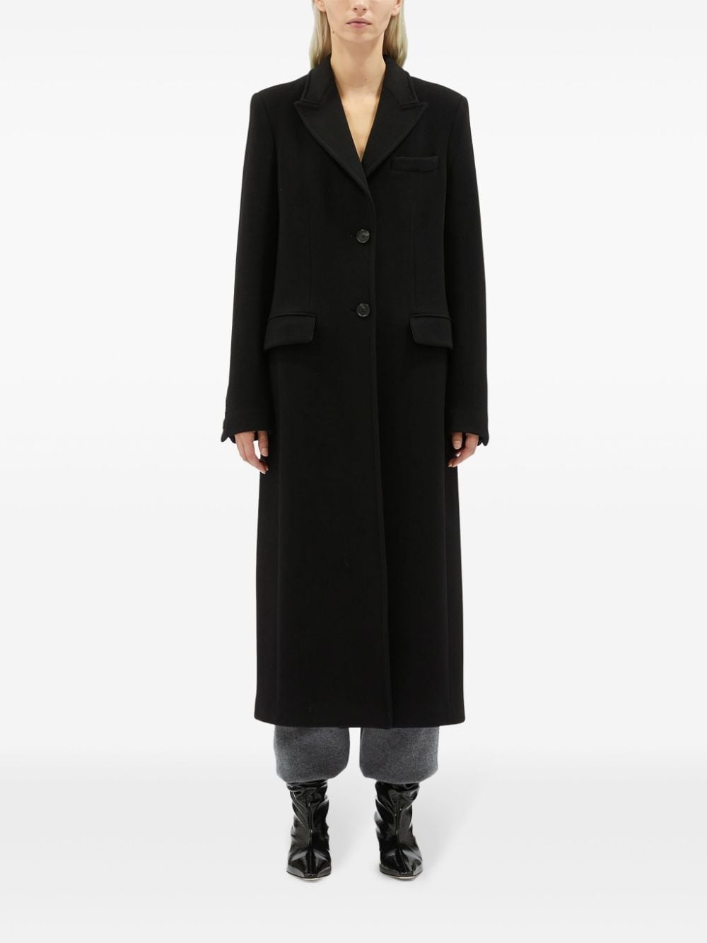 notched-lapel button-fastening coat - 3