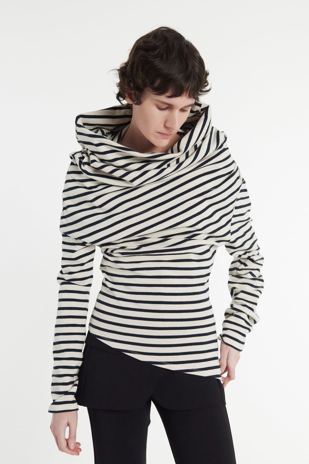JERSEY COWL NECK DRAPED TOP STRIPE - 9