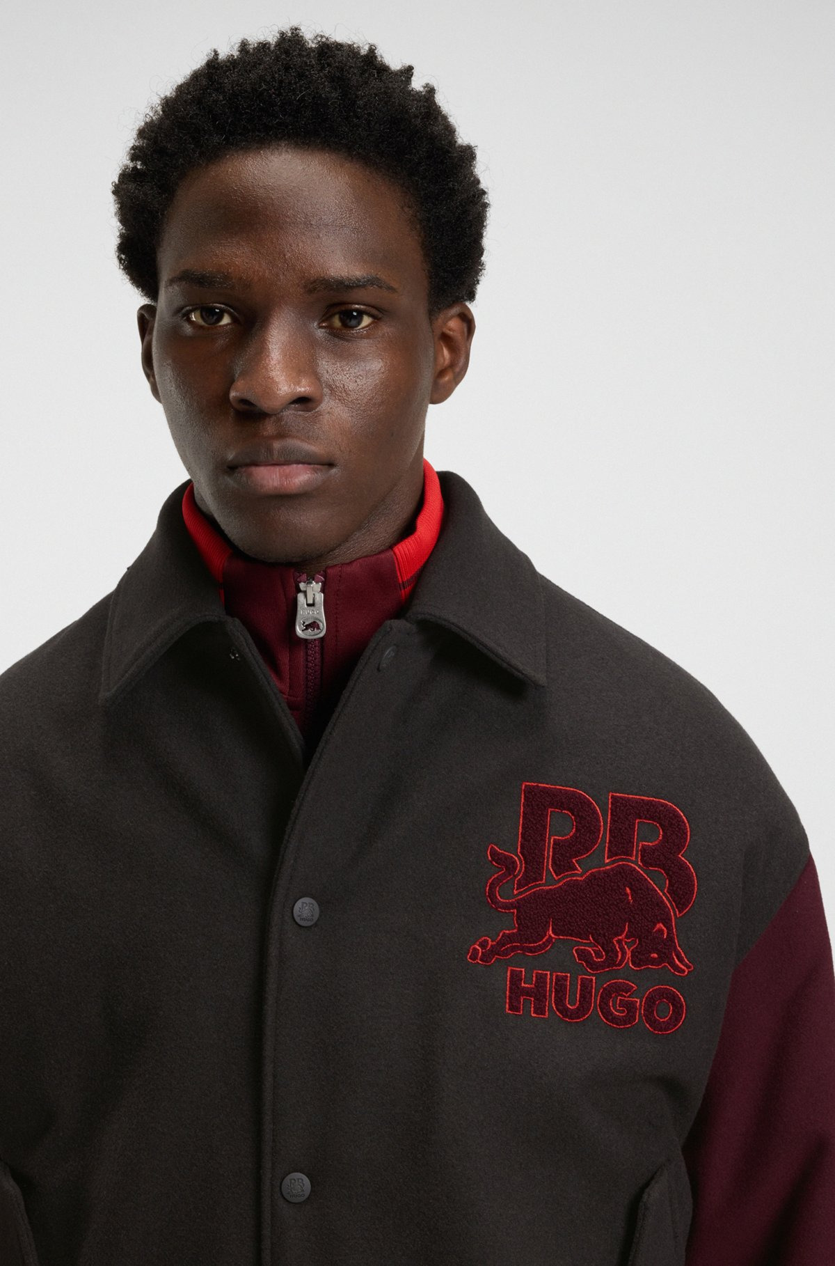 HUGO X RB REGULAR-FIT VARSITY-STYLE JACKET WITH BULL GRAPHICS - 5