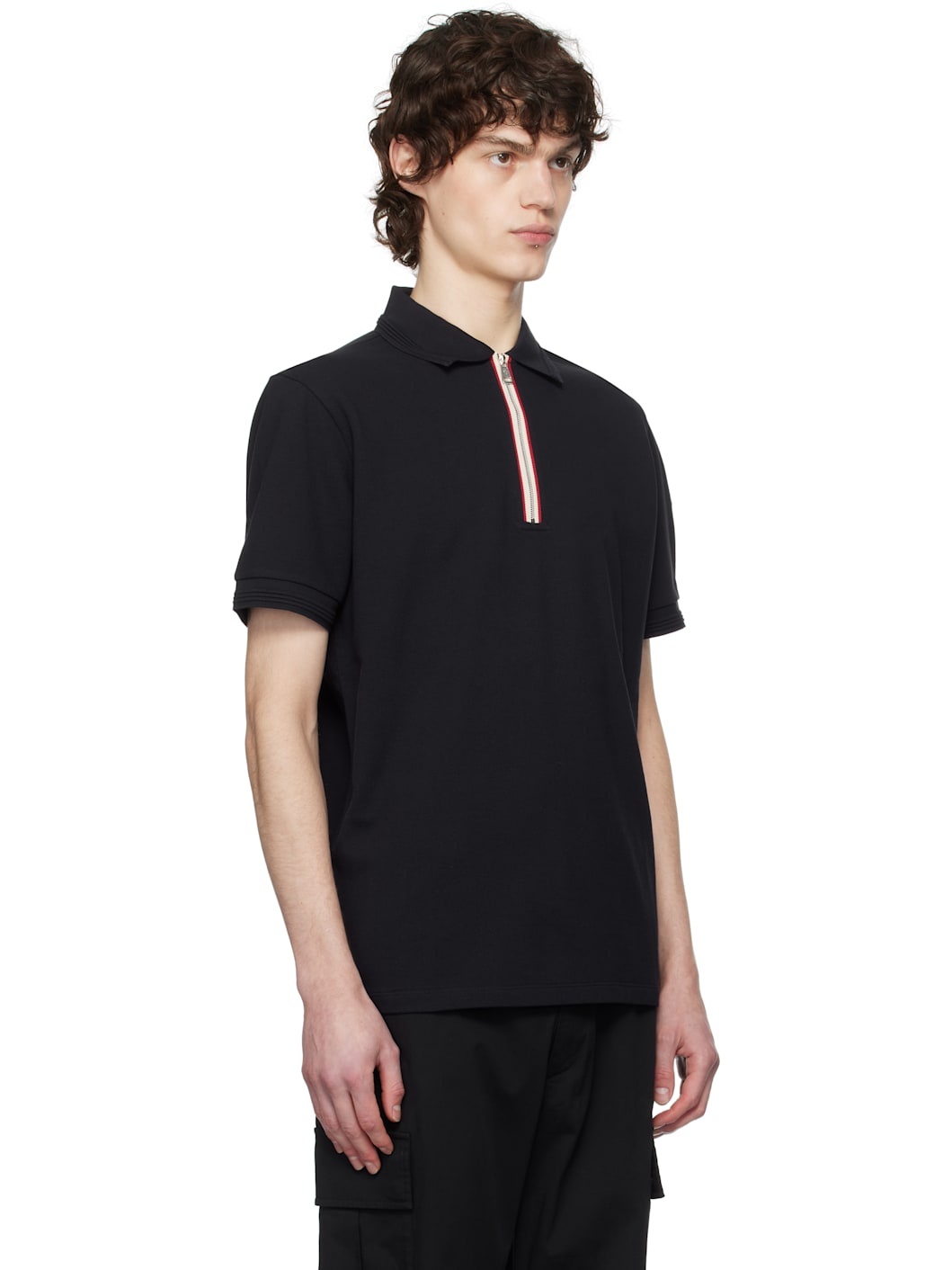 Navy Tricolour Trim Cotton Piquet Polo - 2