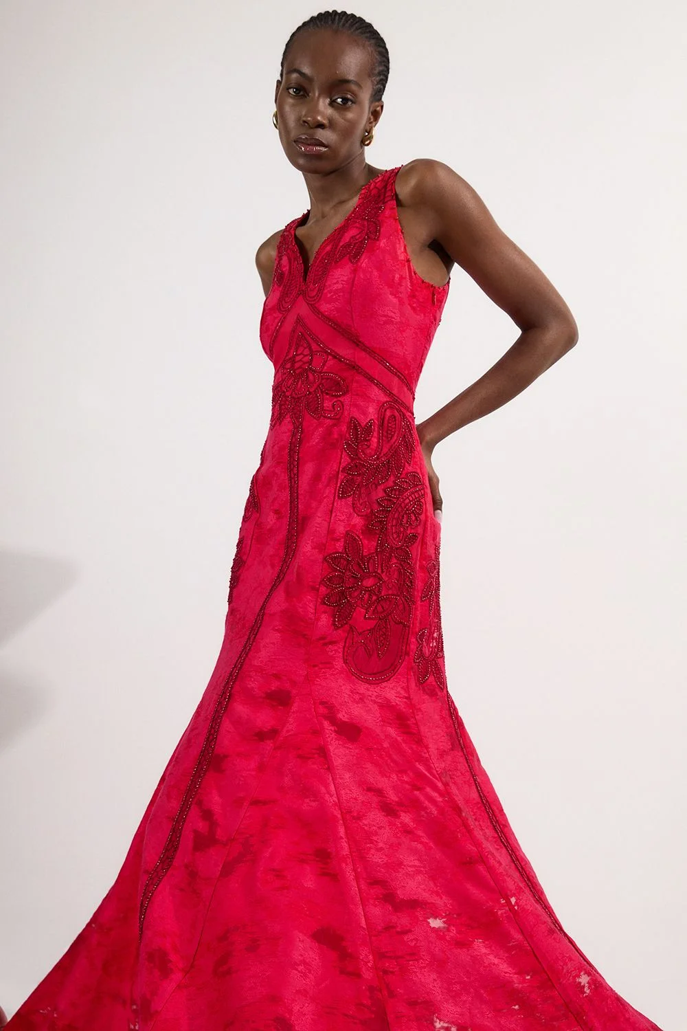 Burnout Embellished And Beaded Open Back Woven Maxi Dress - 1