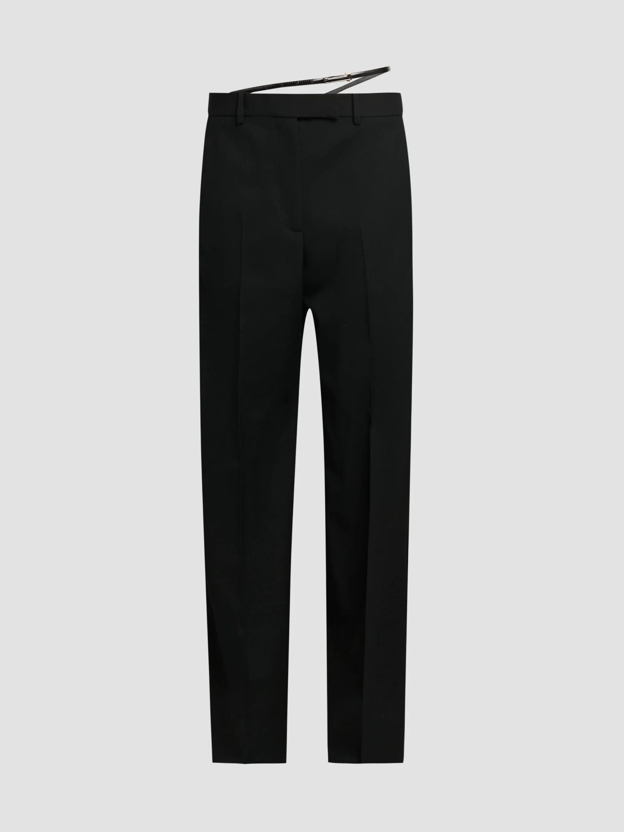Women's Grain De Poudre Wool Straight-Leg Pants - Black - 1