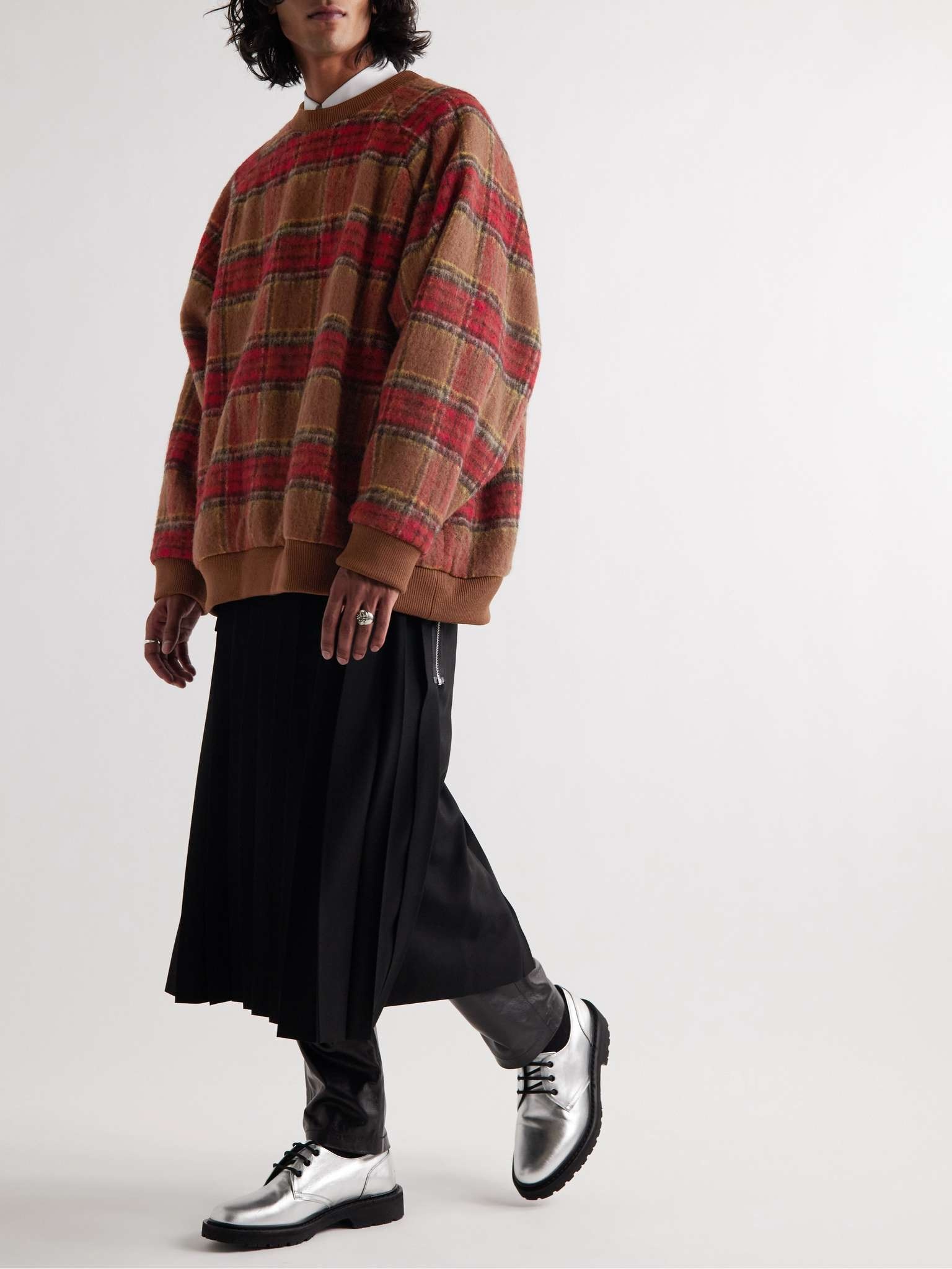Oversized Checked Brushed Wool-Blend Sweatshirt - 2