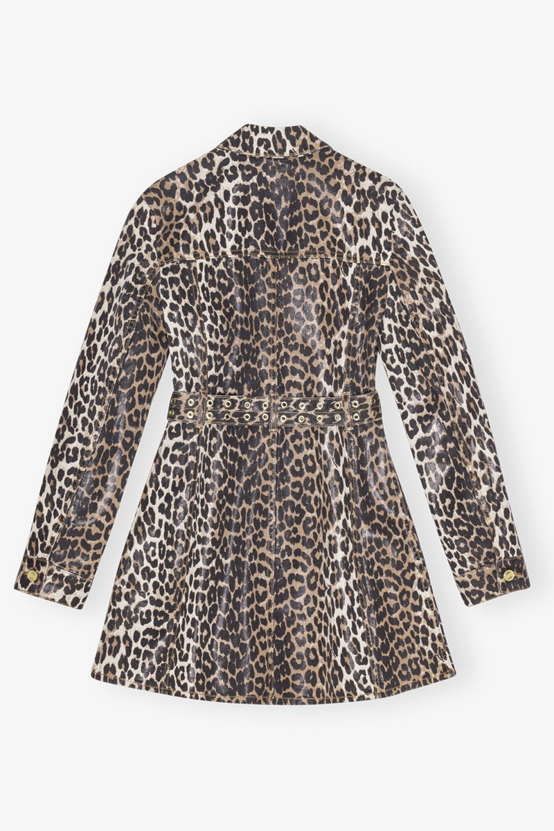GANNI LEOPARD PRINT FOIL DENIM DRESS outlook