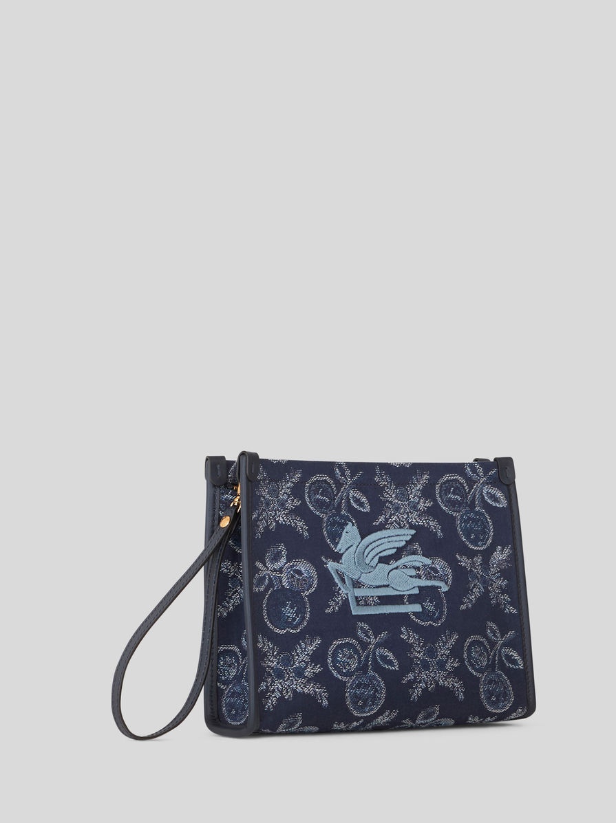 ETRO｜CLUTCHES (Medium Jacquard Pouch with Apples (1H784 Etro MEDIUM JACQUARD POUCH WITH APPLES | REVERSIBLE