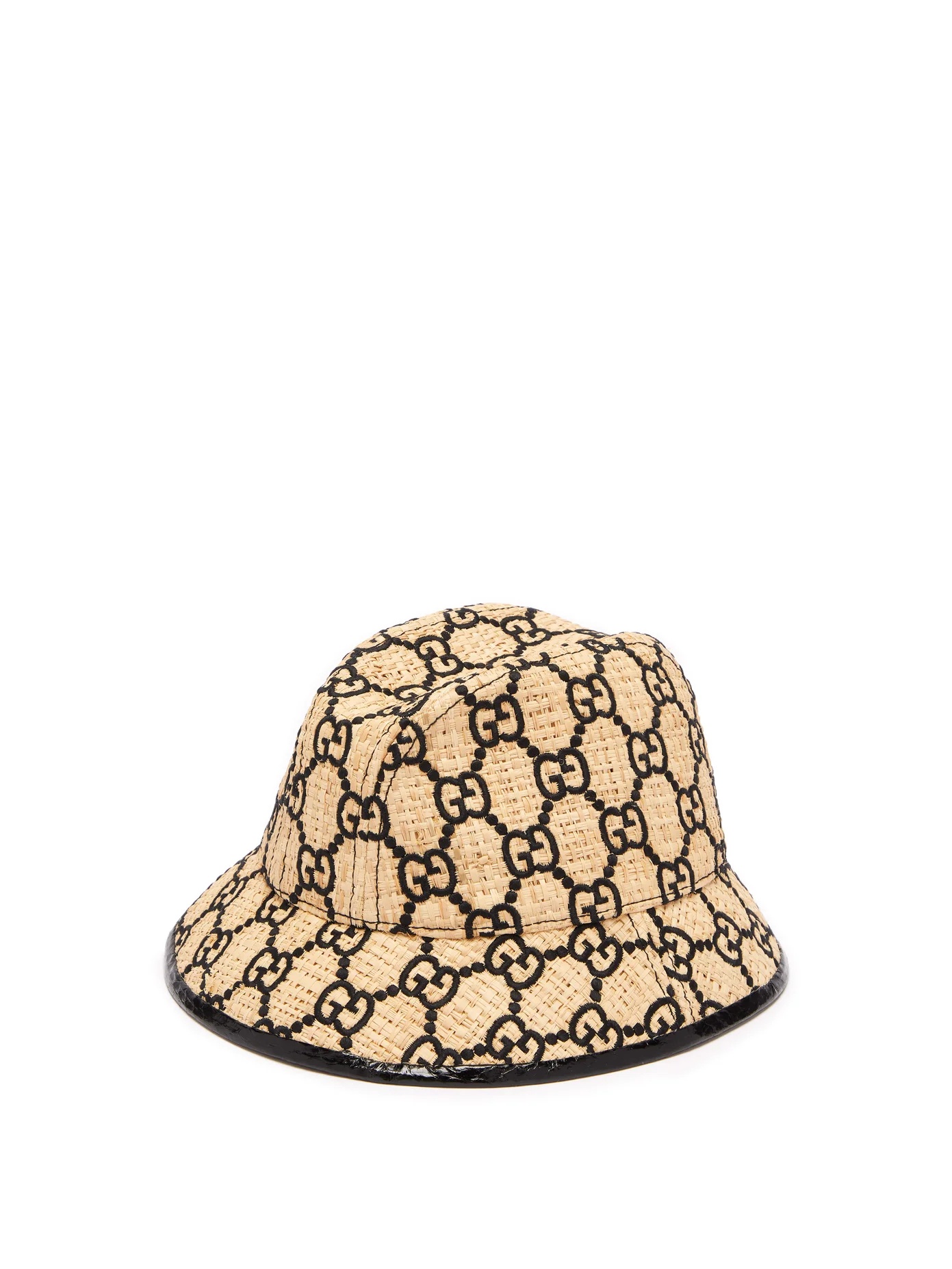 GG-logo snakeskin-trim raffia bucket hat - 1