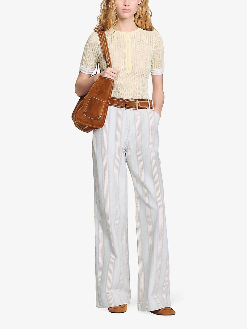Sandro Wide-Leg High-Rise Striped Denim Jeans outlook