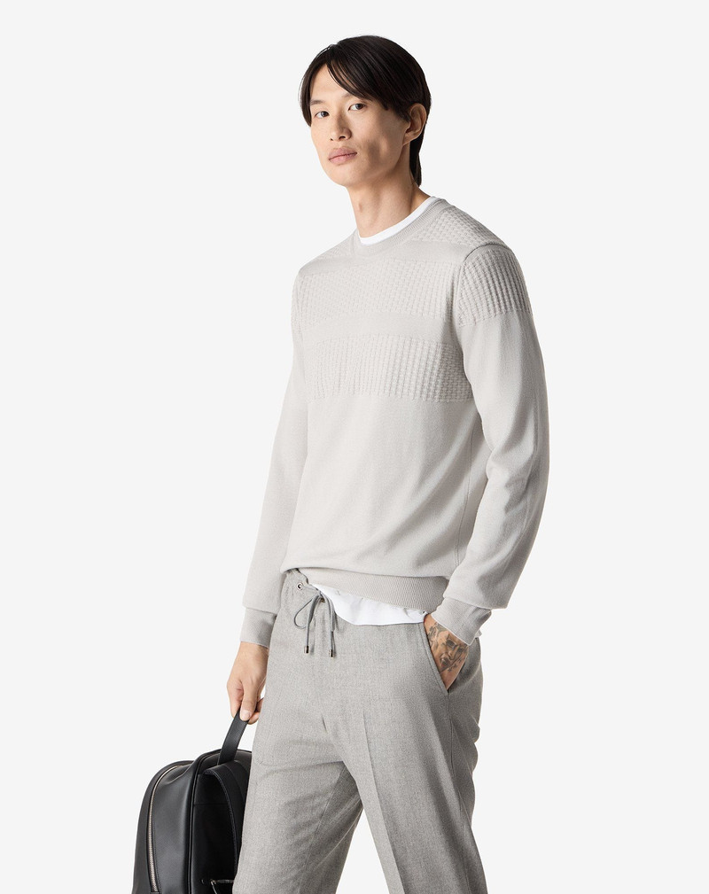 CORNELIANI Ice white extra fine merino wool crew neck jumper outlook