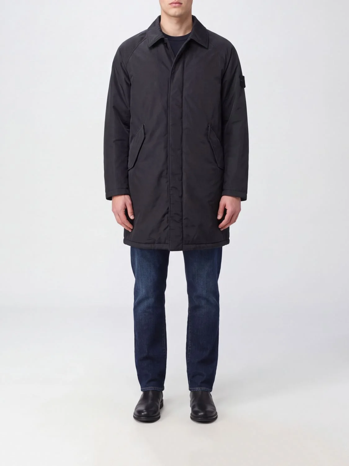 STONE ISLAND Single-Breasted Knee-Length Trench Coat in Nylon with Logo Patch - 1