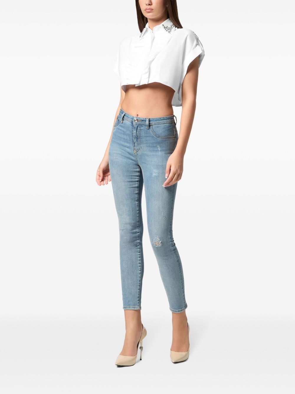 rhinestoned cropped shirt - 2