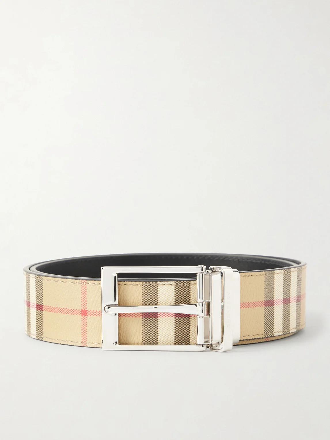 3.5cm Reversible Checked Coated-Leather Belt - 1