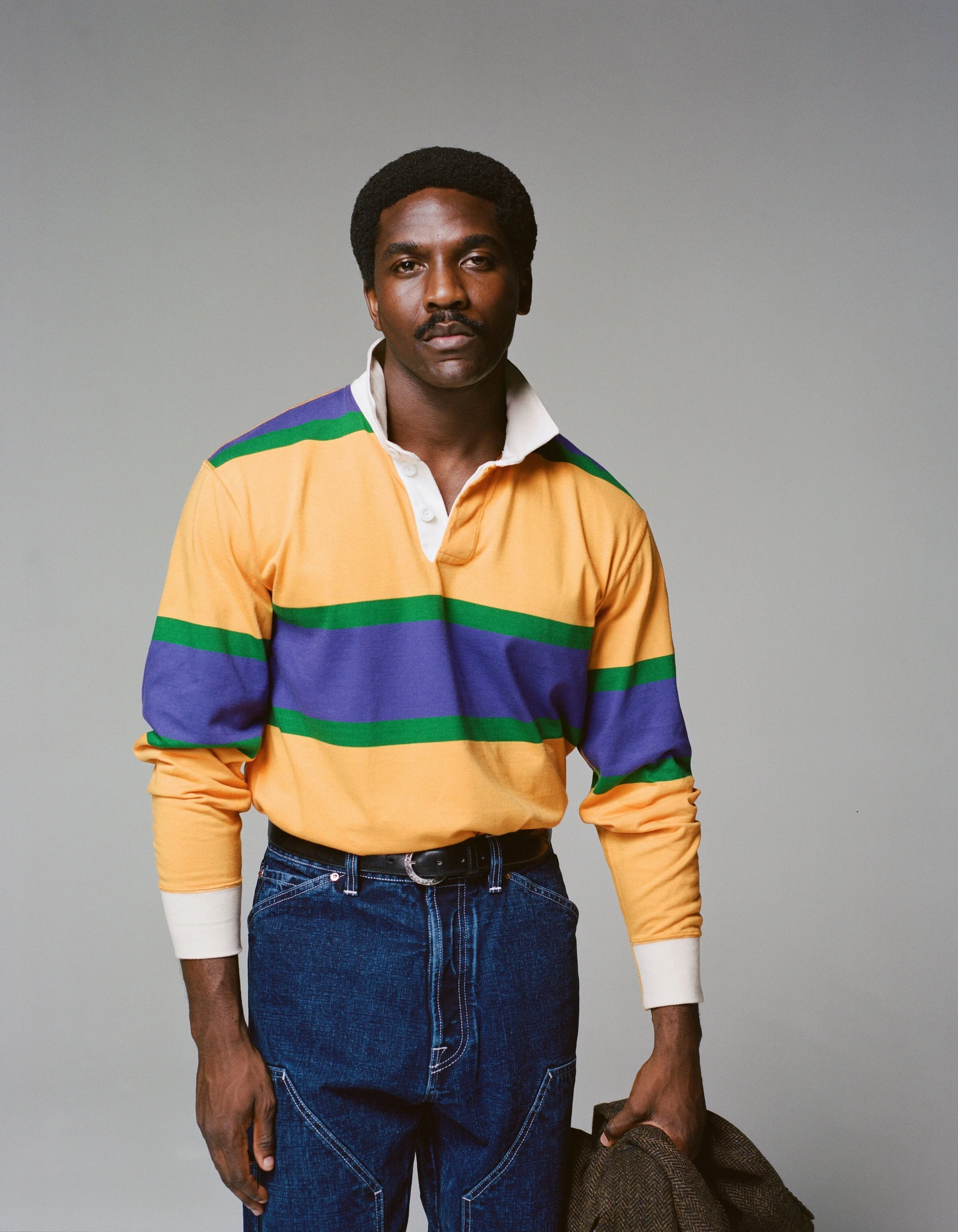 Yellow, Purple and Green Multi Stripe Cotton Rugby Shirt - 1