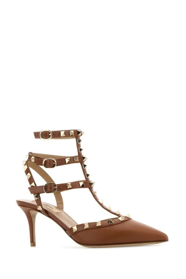 Valentino Garavani Woman Brown Leather Rockstud Pumps - 2