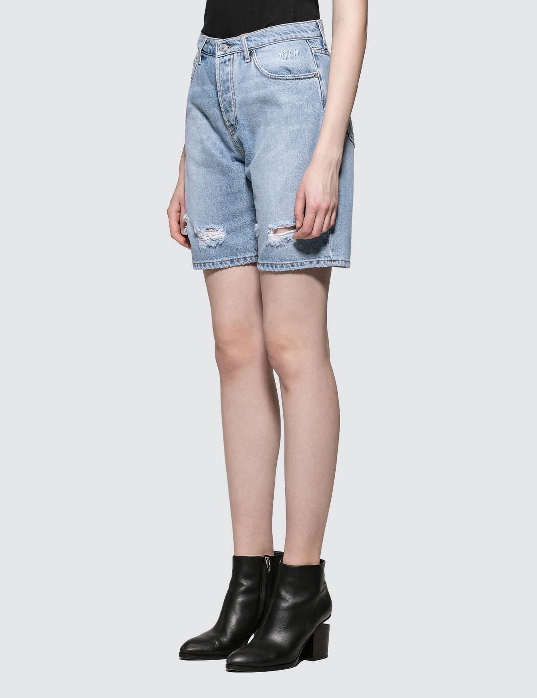 New Logo Msgm Light Blue Washed Denim Shorts - 2