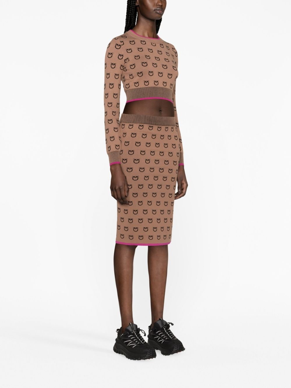 logo-print knitted fitted skirt - 3