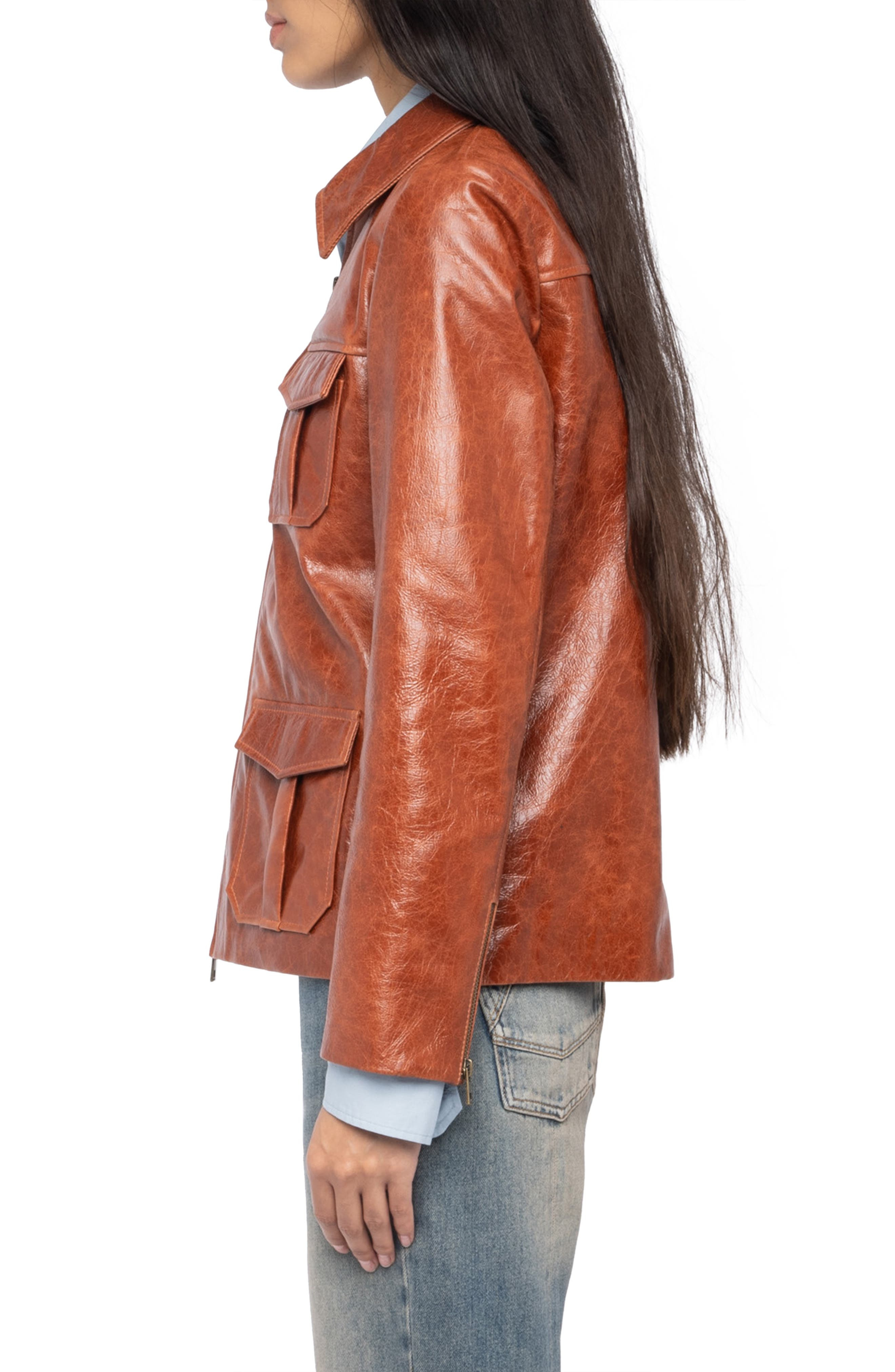 Zadig & Voltaire Lienna Leather Jacket in Burn at Nordstrom - 3