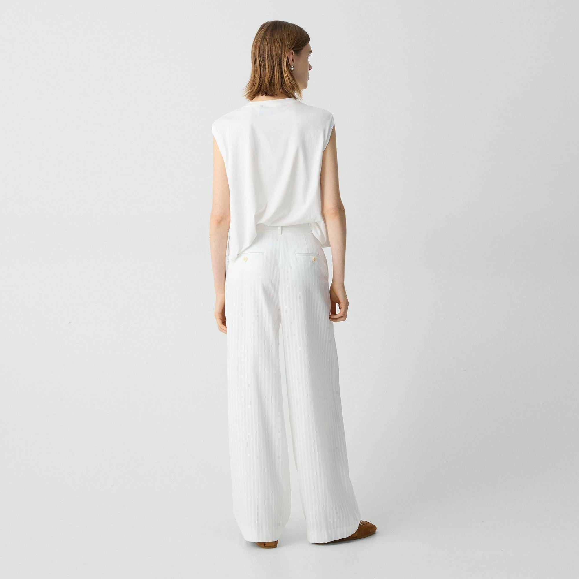 Double Pleat Pant in Linear Cotton - 4