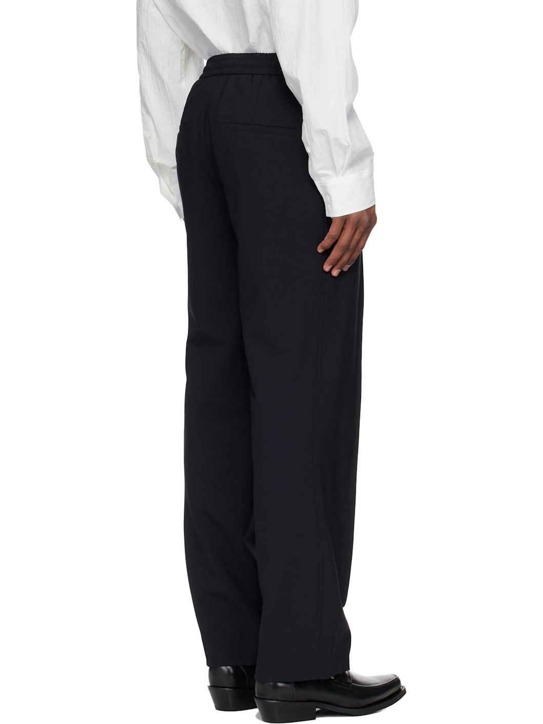 Black Wool Pintuck Banding Pants - 3