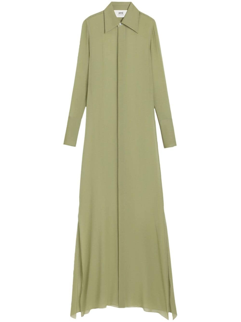 floor-length silk shirt dress 1