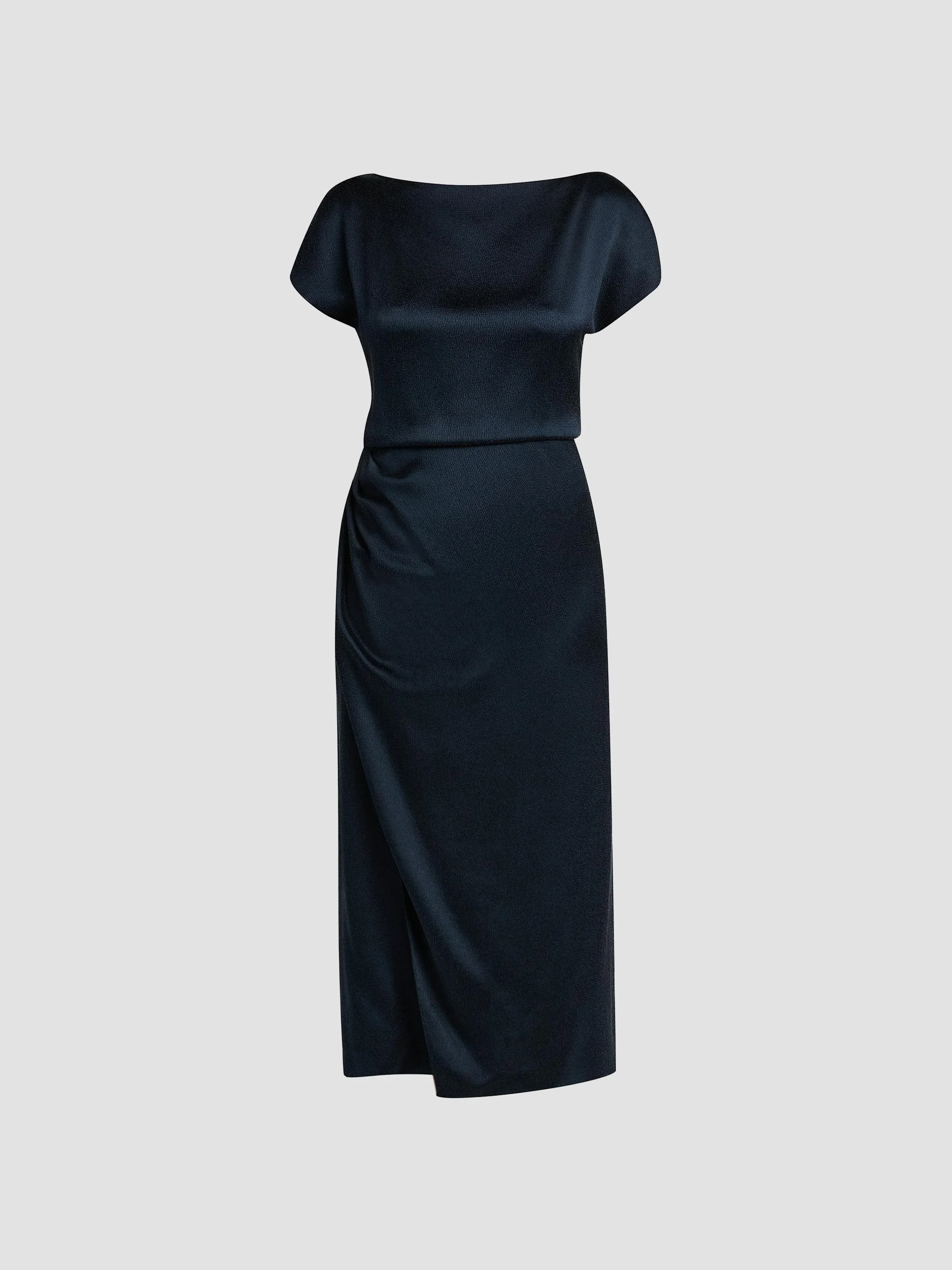 Women's Satin Draped Midi-Dress - Outer Space - 1