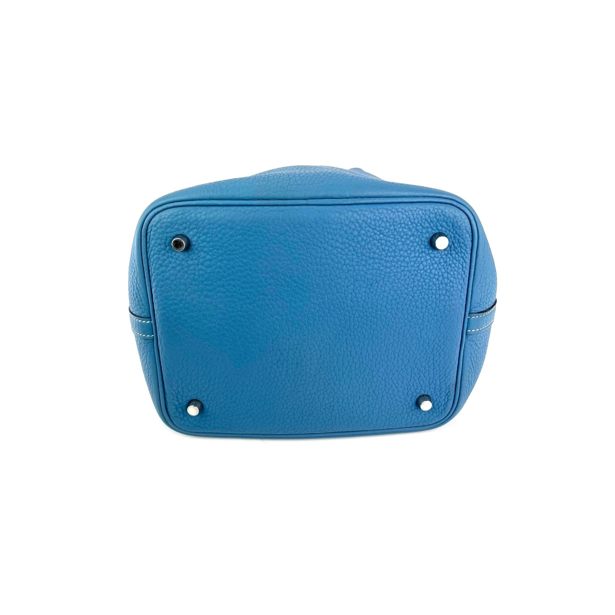 Hermes Taurillon Clemence Picotin 22 MM Blue Leather Hand Bag - 11
