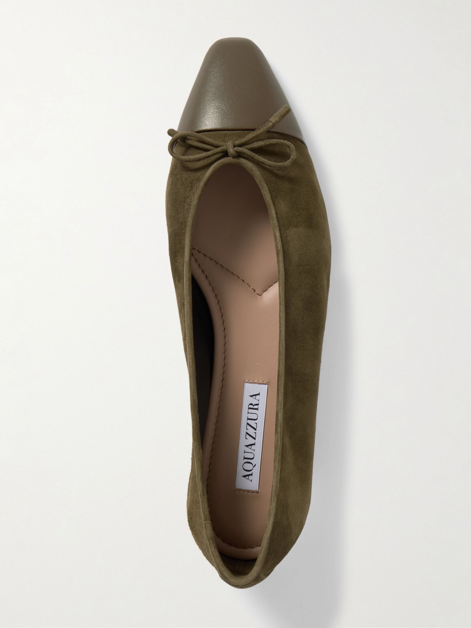 Gioia bow-detailed leather-trimmed suede ballet flats Army green - 5