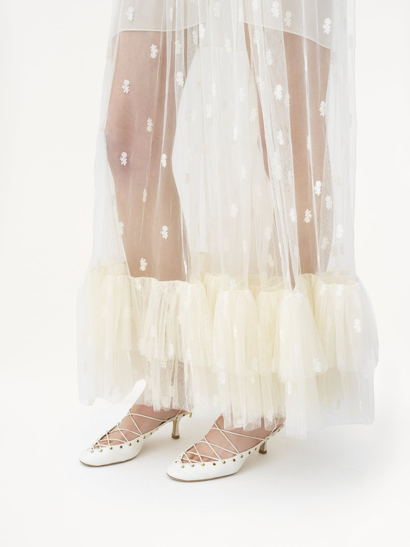 GATHERED V-NECK LONG DRESS IN EMBROIDERED LACE 6