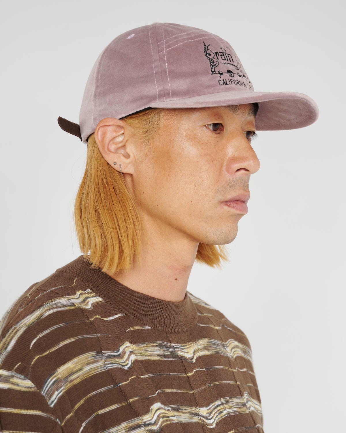 Velveteen Curved Front 6 Panel Hat - Pink - 5