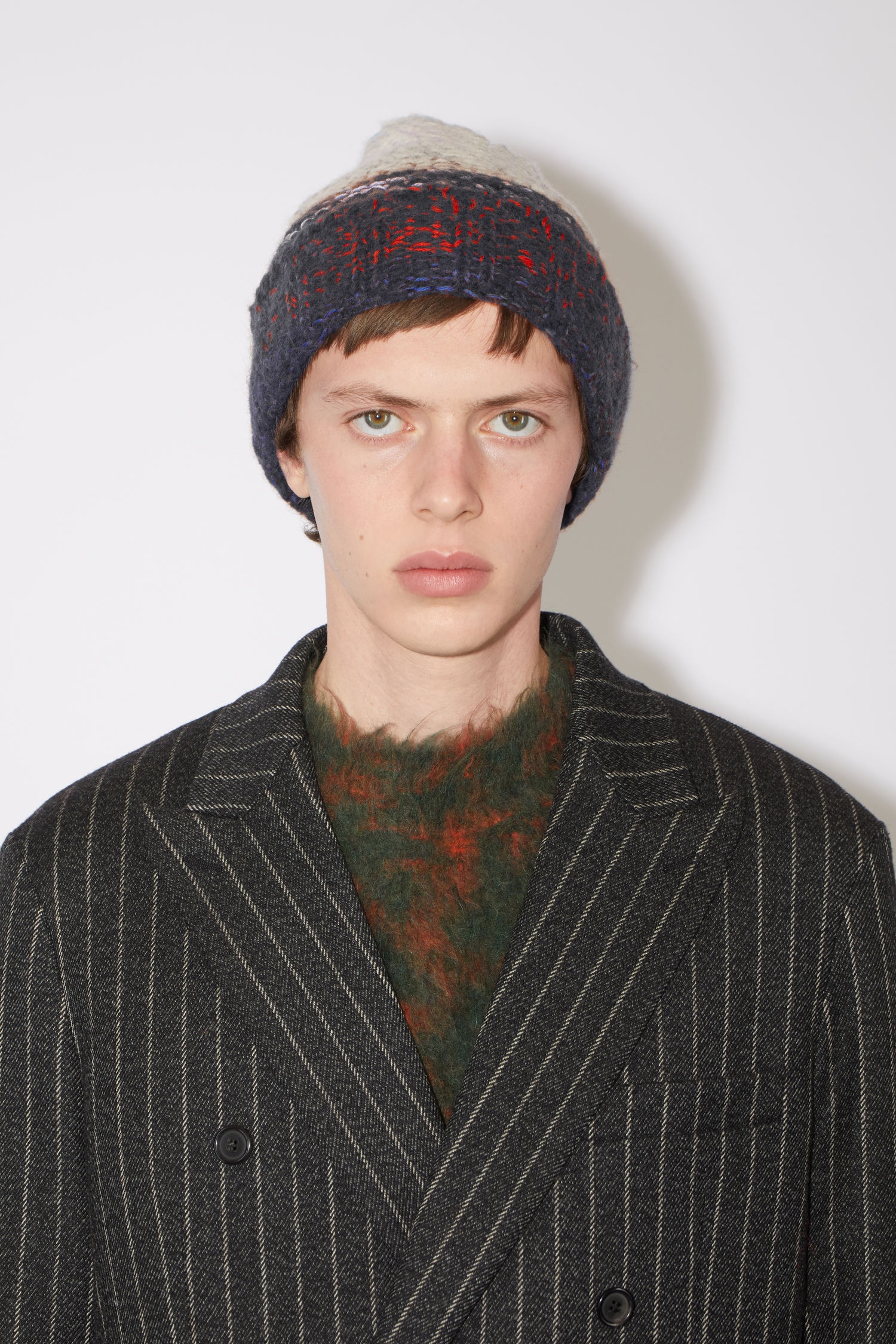 Twisted stripe wool beanie - Dark grey/multi - 3