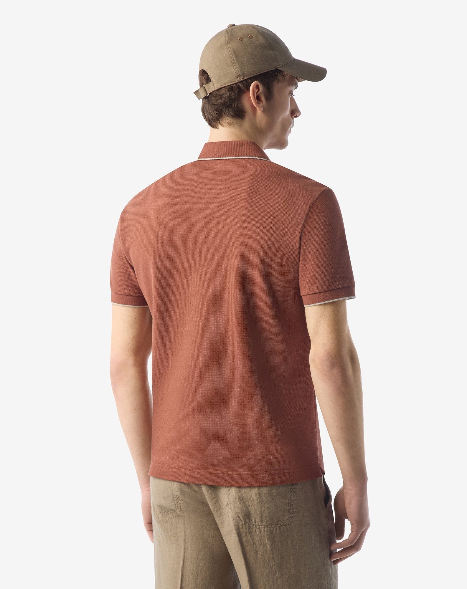Burned earth button-up compact cotton pique polo shirt - 3