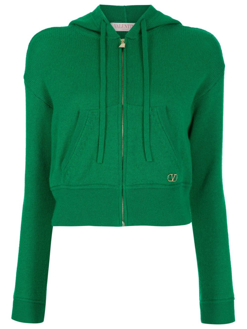 logo-plaque cashmere hoodie 1
