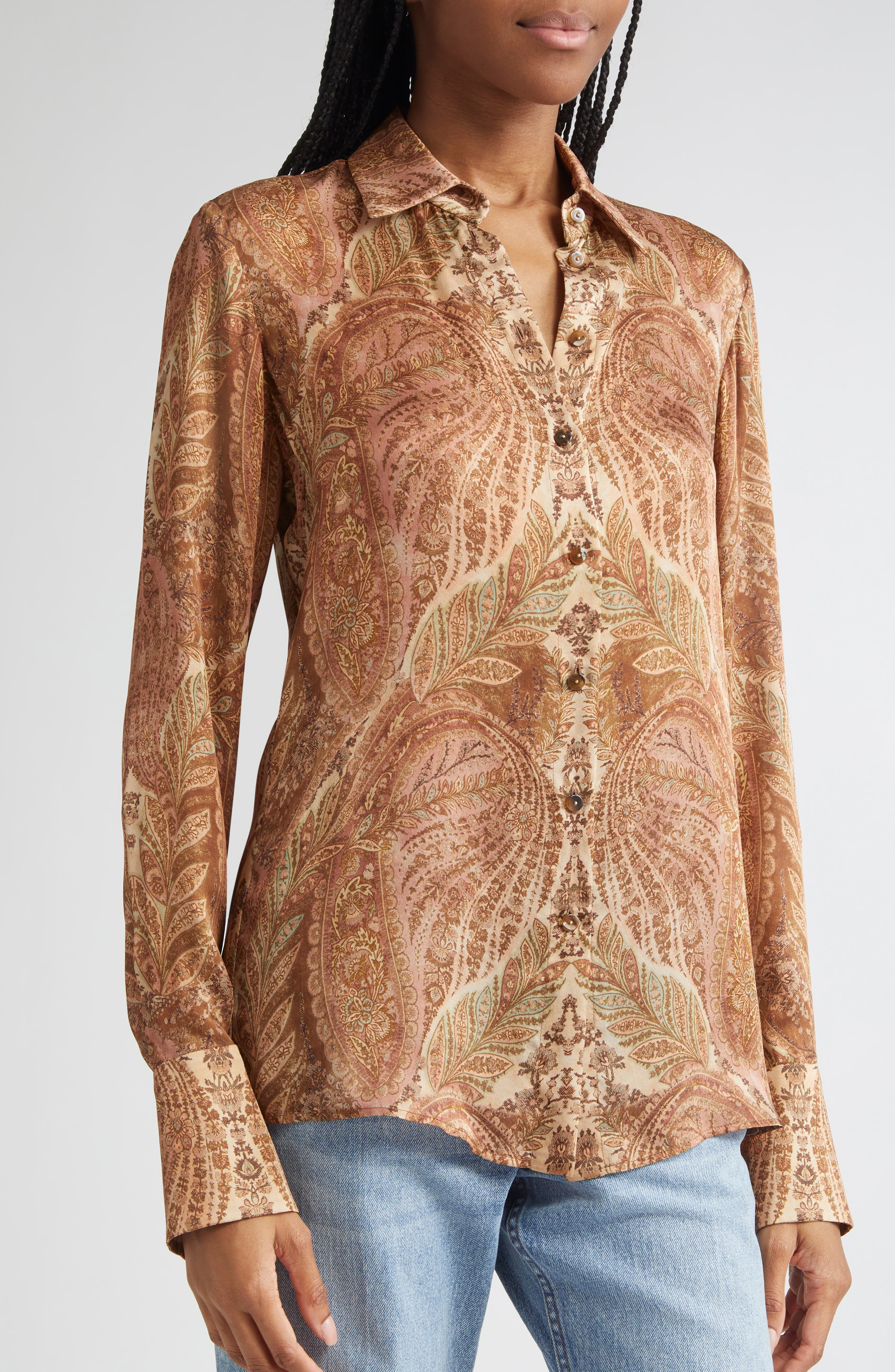Zimmermann Hypnotic Silk Button-Up Shirt in Cream Paisley at Nordstrom - 4