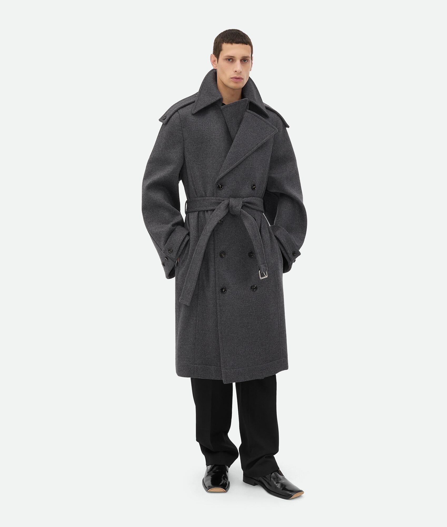 コート Bottega Veneta Black Wool Trench Coat Bottega Veneta Double Face Wool Trench Coat | REVERSIBLE