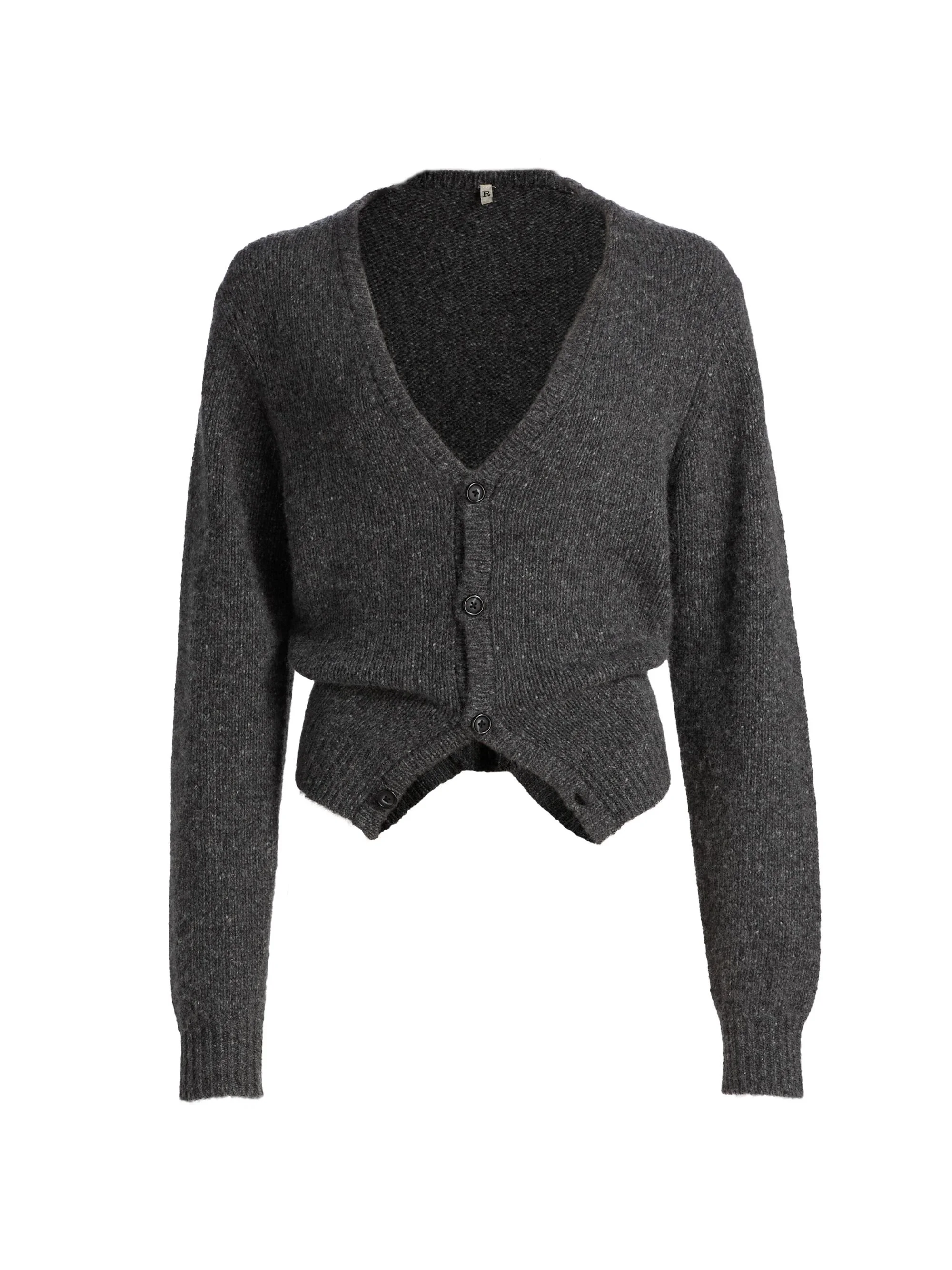 Women's Cashmere Split-Hem Cardigan - Charcoal Grey - 1