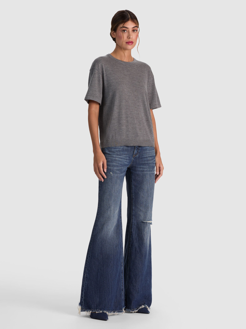 AMELIE CASHMERE KNIT TEE - MEDIUM HEATHER GREY 3