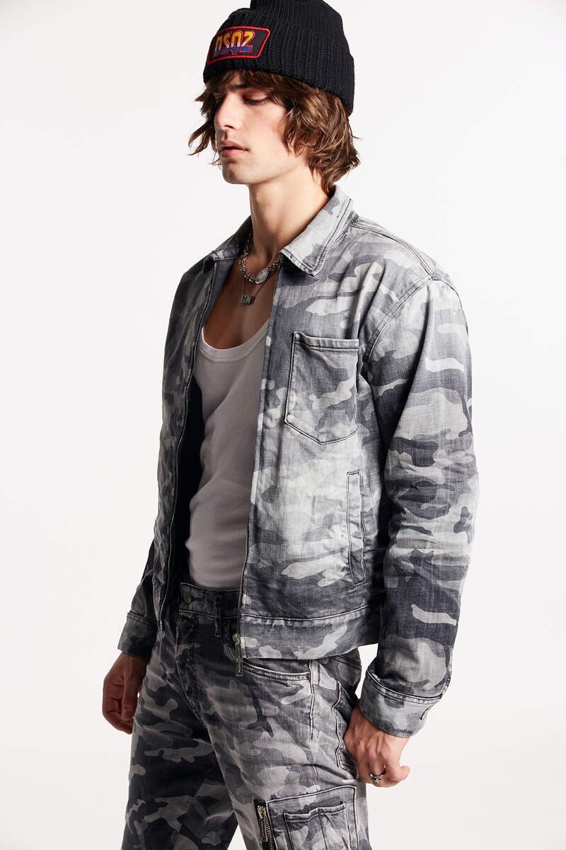 GREY CAMO WASH WORKWEAR JEAN JACKET - 1