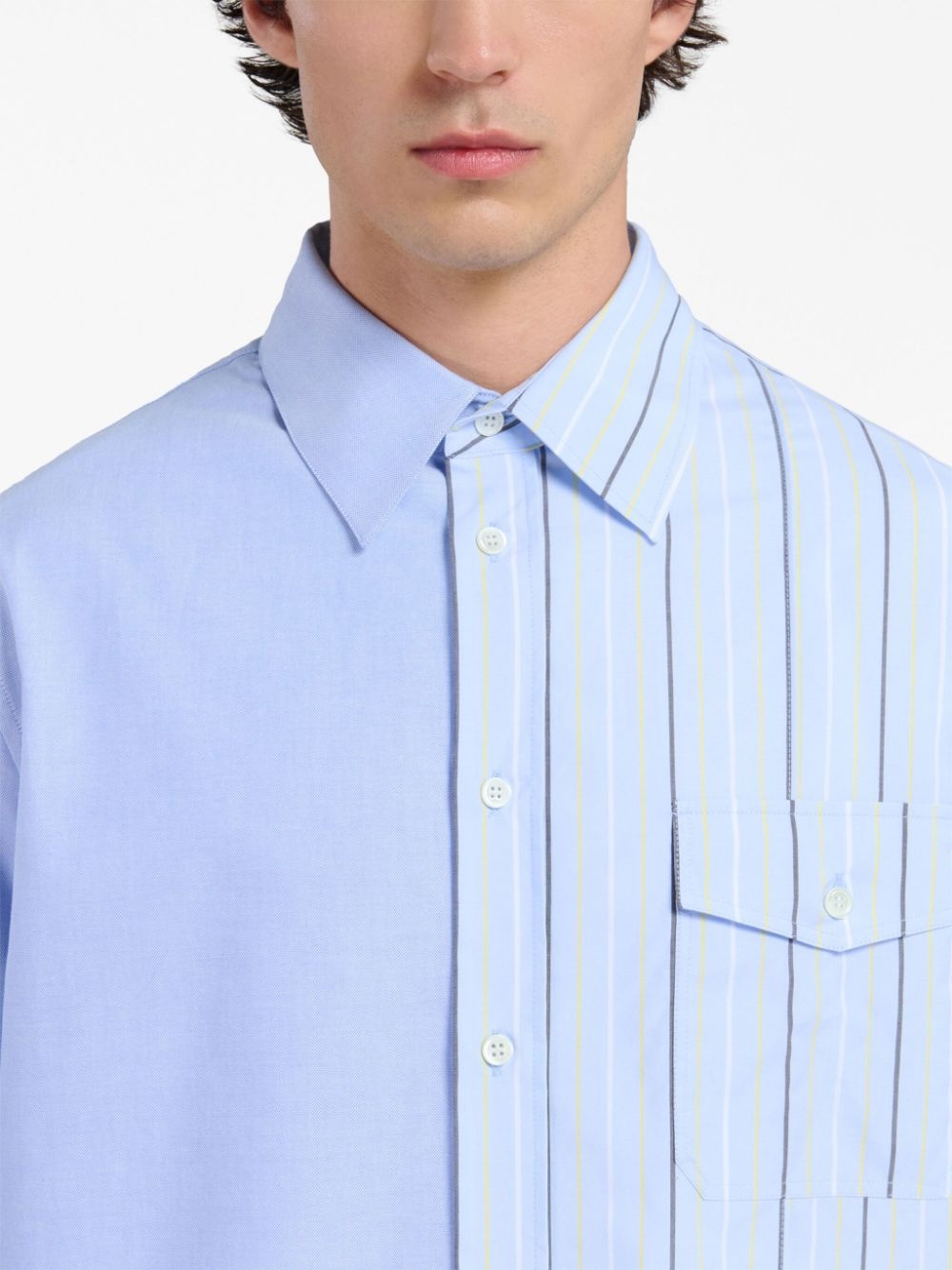 colour-block striped cotton shirt - 5